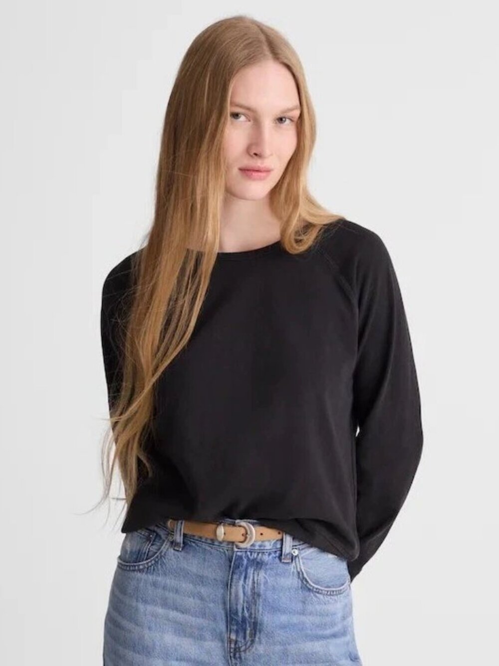 Madewell Black Charcoal Vintage Jersey Raglan Long Sleeve Top L NWOT